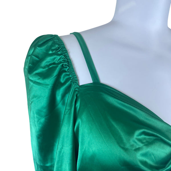 Fashion To Figure Green & Blue Women's Cutout Mini Dress With Long Sleeves Sz 2