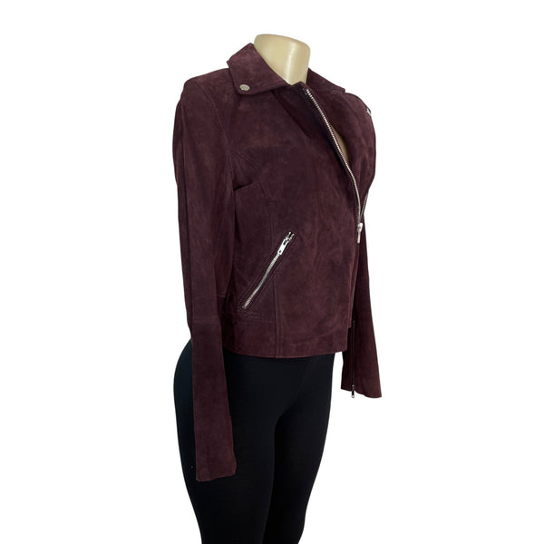 Aqua Womens Burgundy Genuine Leather Jacket With Zipper & Snap Collar Sz XS