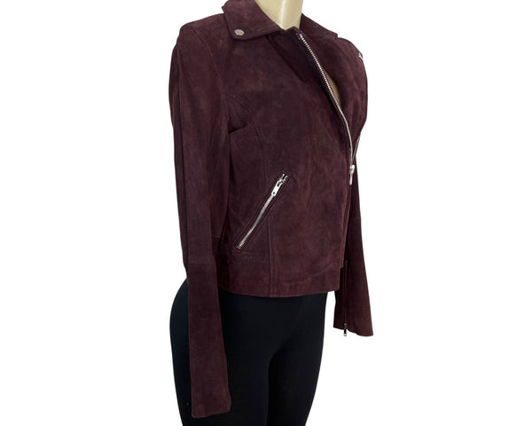 Aqua Womens Burgundy Genuine Leather Jacket With Zipper & Snap Collar Sz XS
