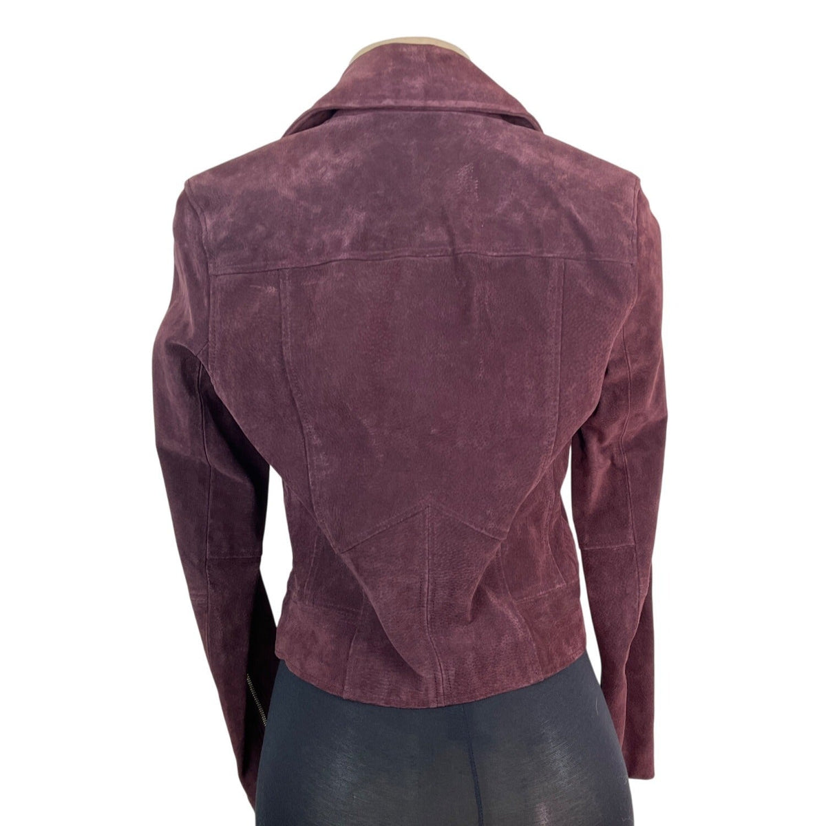 Aqua Womens Burgundy Genuine Leather Jacket With Zipper & Snap Collar Sz XS