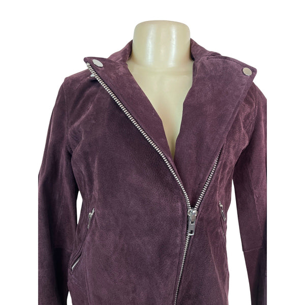 Aqua Womens Burgundy Genuine Leather Jacket With Zipper & Snap Collar Sz XS