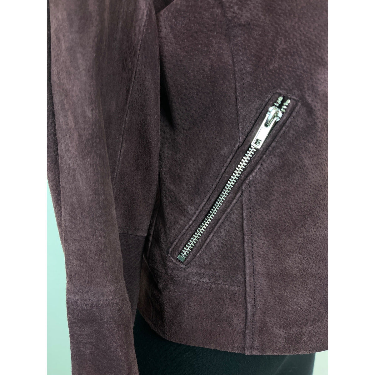 Aqua Womens Burgundy Genuine Leather Jacket With Zipper & Snap Collar Sz XS