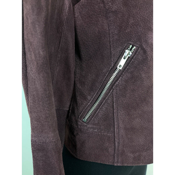 Aqua Womens Burgundy Genuine Leather Jacket With Zipper & Snap Collar Sz XS