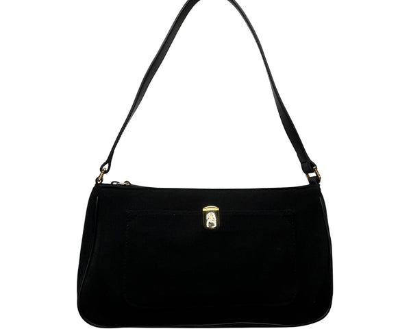 Lauren Ralph Lauren Women’s Black Gold Signature Detail Suede Style Purse Size S