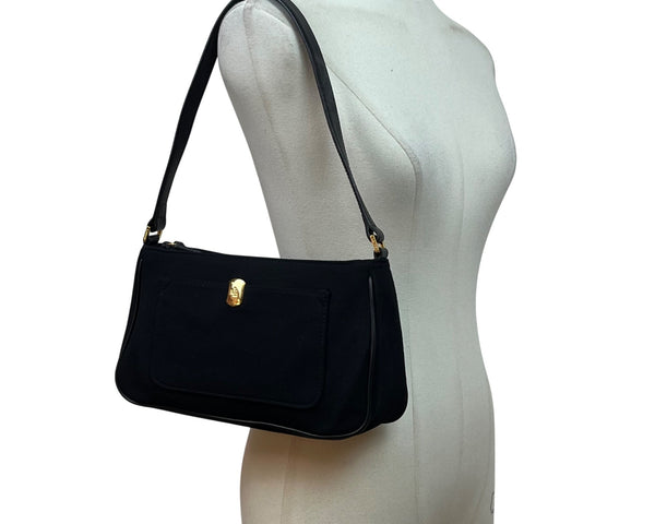 Lauren Ralph Lauren Women’s Black Gold Signature Detail Suede Style Purse Size S