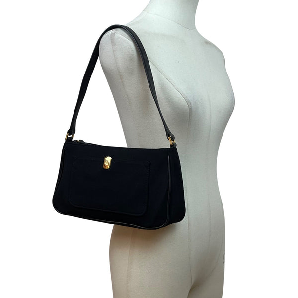 Lauren Ralph Lauren Women’s Black Gold Signature Detail Suede Style Purse Size S