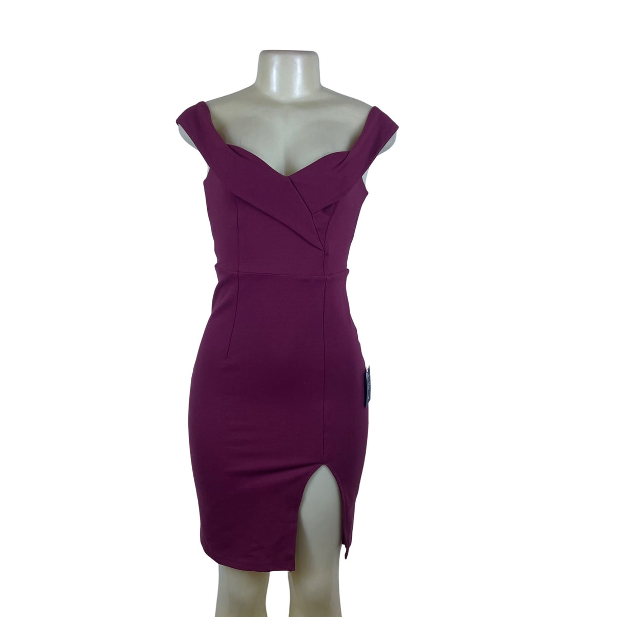 Lulus Women's Burgundy Bodycon Dress Off-Shoulder Slit Detail Size S - New