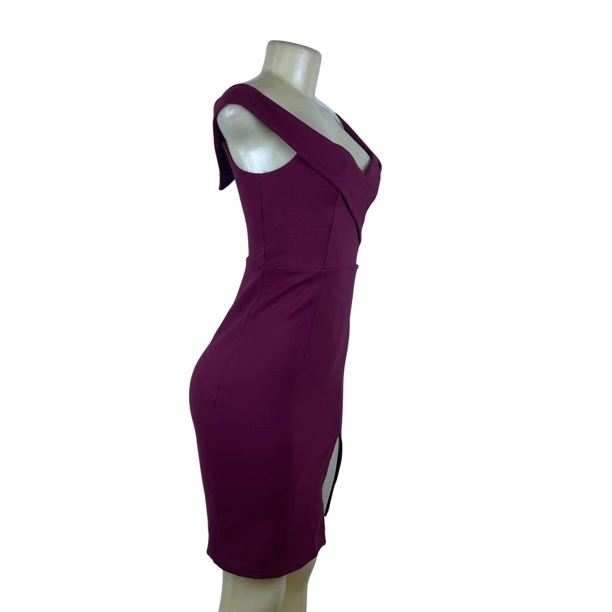Lulus Women's Burgundy Bodycon Dress Off-Shoulder Slit Detail Size S - New