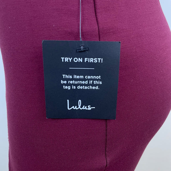 Lulus Women's Burgundy Bodycon Dress Off-Shoulder Slit Detail Size S - New
