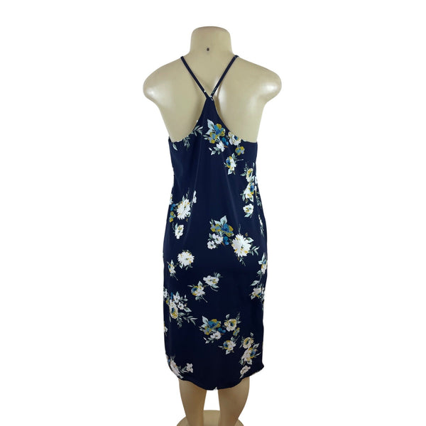 Soprano Womens Navy Floral Print Halter Sleeveless Midi Dress Sz S - New