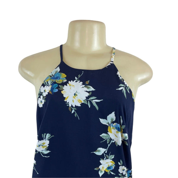 Soprano Womens Navy Floral Print Halter Sleeveless Midi Dress Sz S - New