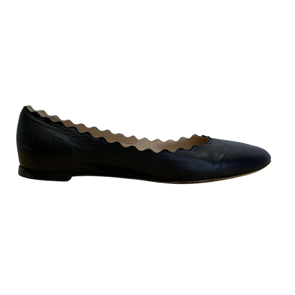 Chloé Women’s Black Scalloped Leather Ballet Flats Size 7US