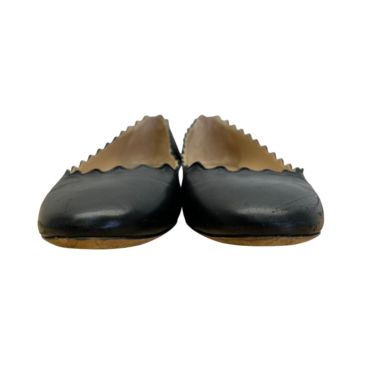 Chloé Women’s Black Scalloped Leather Ballet Flats Size 7US