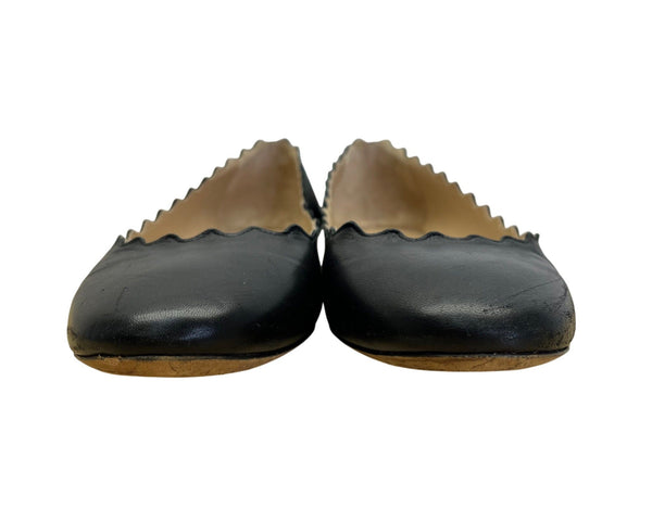 Chloé Women’s Black Scalloped Leather Ballet Flats Size 7US
