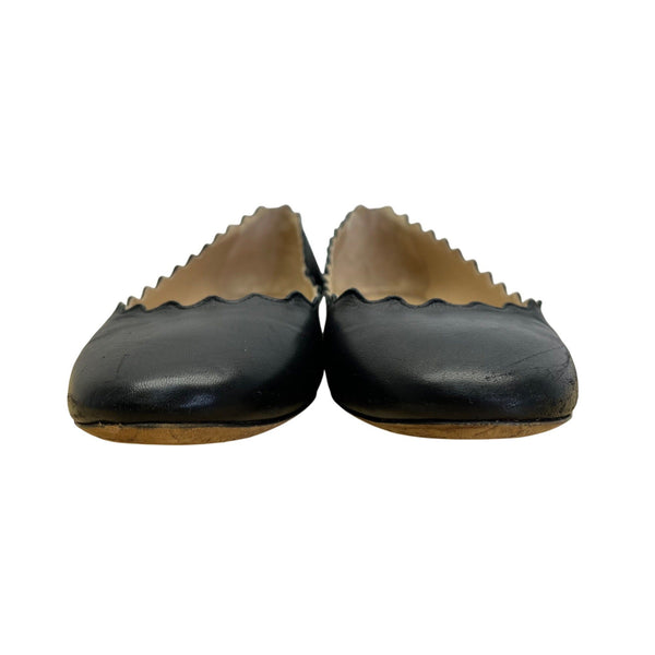 Chloé Women’s Black Scalloped Leather Ballet Flats Size 7US