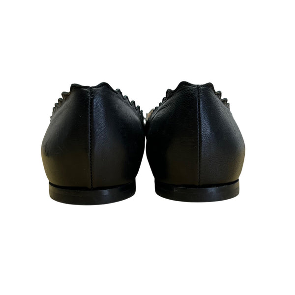 Chloé Women’s Black Scalloped Leather Ballet Flats Size 7US