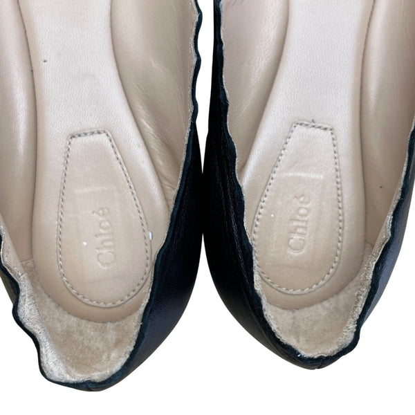 Chloé Women’s Black Scalloped Leather Ballet Flats Size 7US