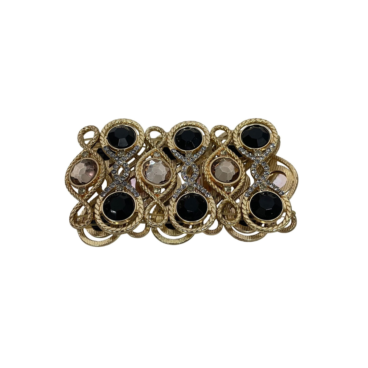 Gold-Tone Womens Black & Clear Rhinestone Stretch Bracelet Statement Jewelry OS