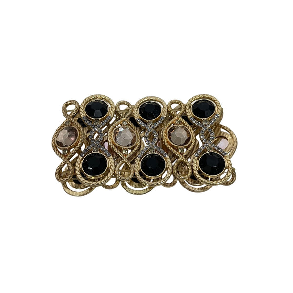 Gold-Tone Womens Black & Clear Rhinestone Stretch Bracelet Statement Jewelry OS