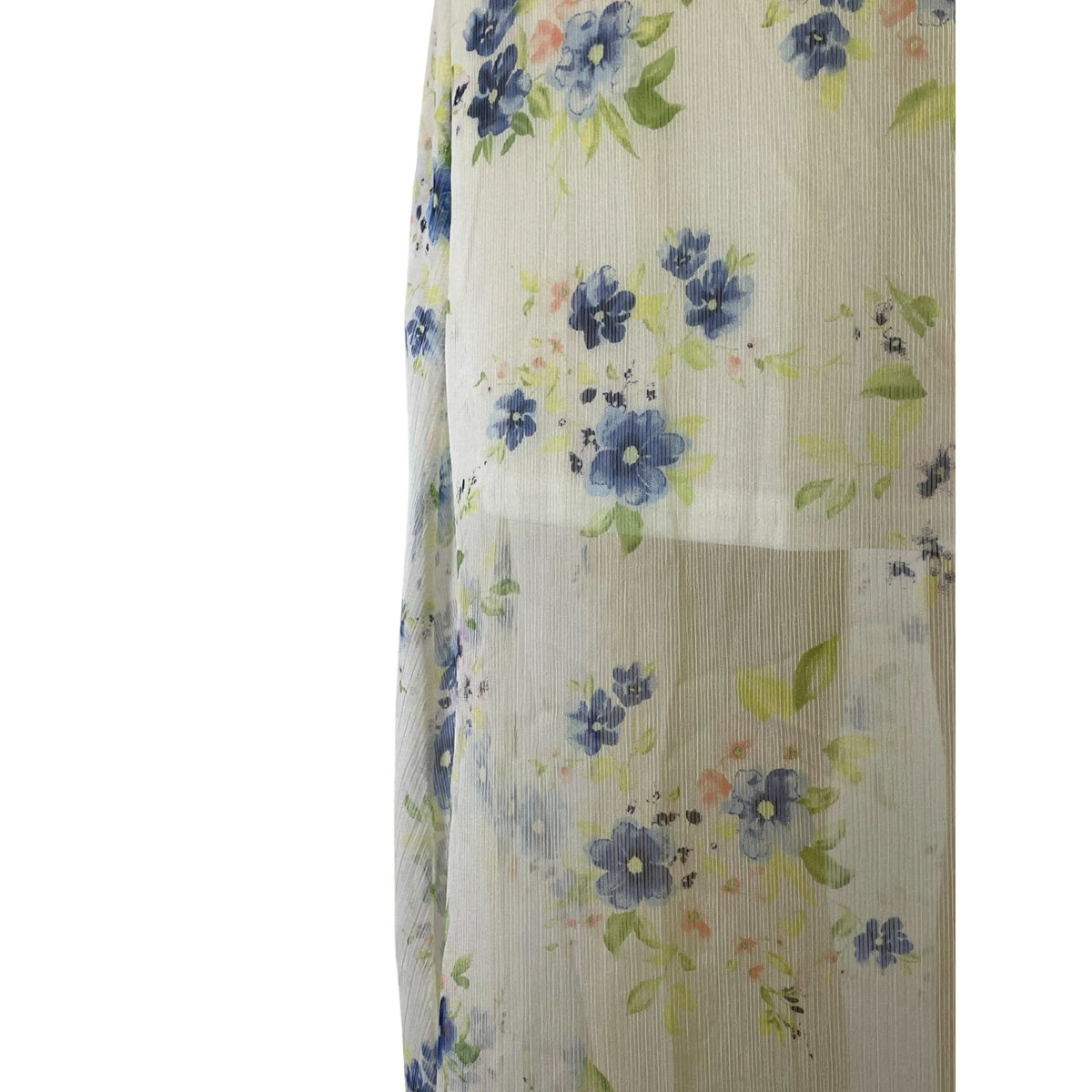 Floral Maxi Wrap Dress With Short Flutter Sleeves & Tie Waist Light Sheer Fabric White With Blue & Green Print Womens Size M New