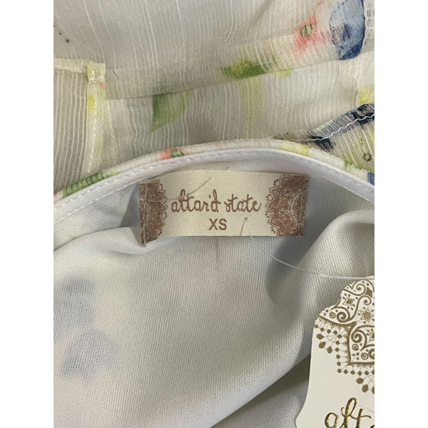 Floral Maxi Wrap Dress With Short Flutter Sleeves & Tie Waist Light Sheer Fabric White With Blue & Green Print Womens Size M New