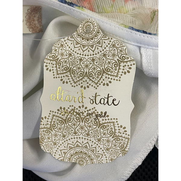 Floral Maxi Wrap Dress With Short Flutter Sleeves & Tie Waist Light Sheer Fabric White With Blue & Green Print Womens Size M New