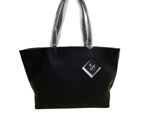 Echo Women’s Black Faux Leather Perforated Design carryall Tote Bag Size L