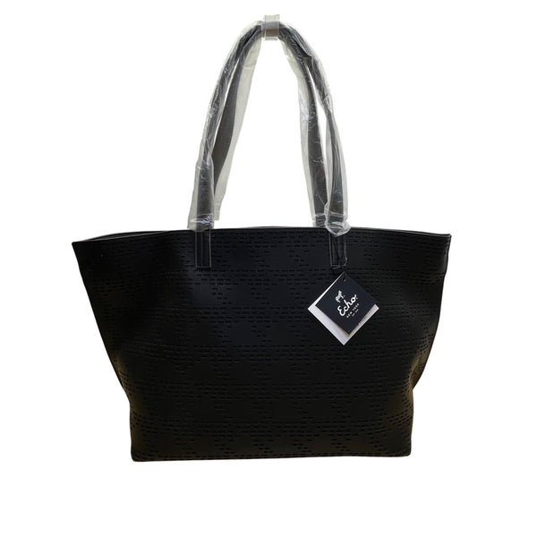 Echo Women’s Black Faux Leather Perforated Design carryall Tote Bag Size L