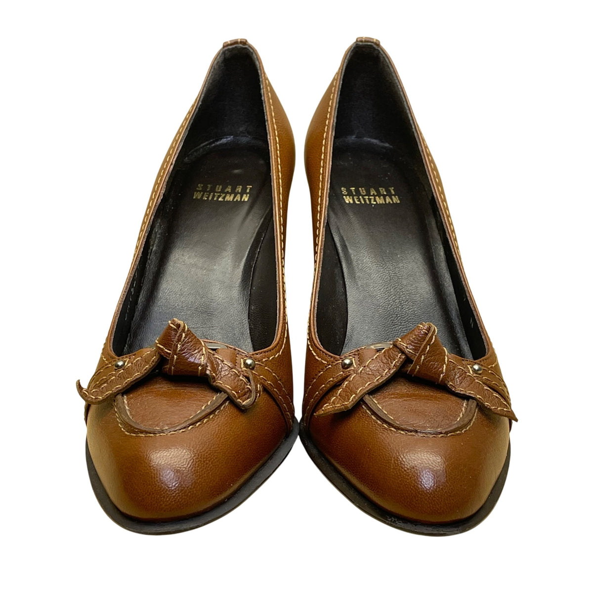 Stuart Weitzman Women’s Brown Leather Slip On Bow High Heel Dress Pumps Size 7N