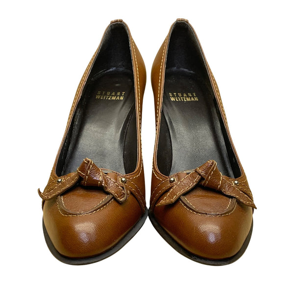 Stuart Weitzman Women’s Brown Leather Slip On Bow High Heel Dress Pumps Size 7N