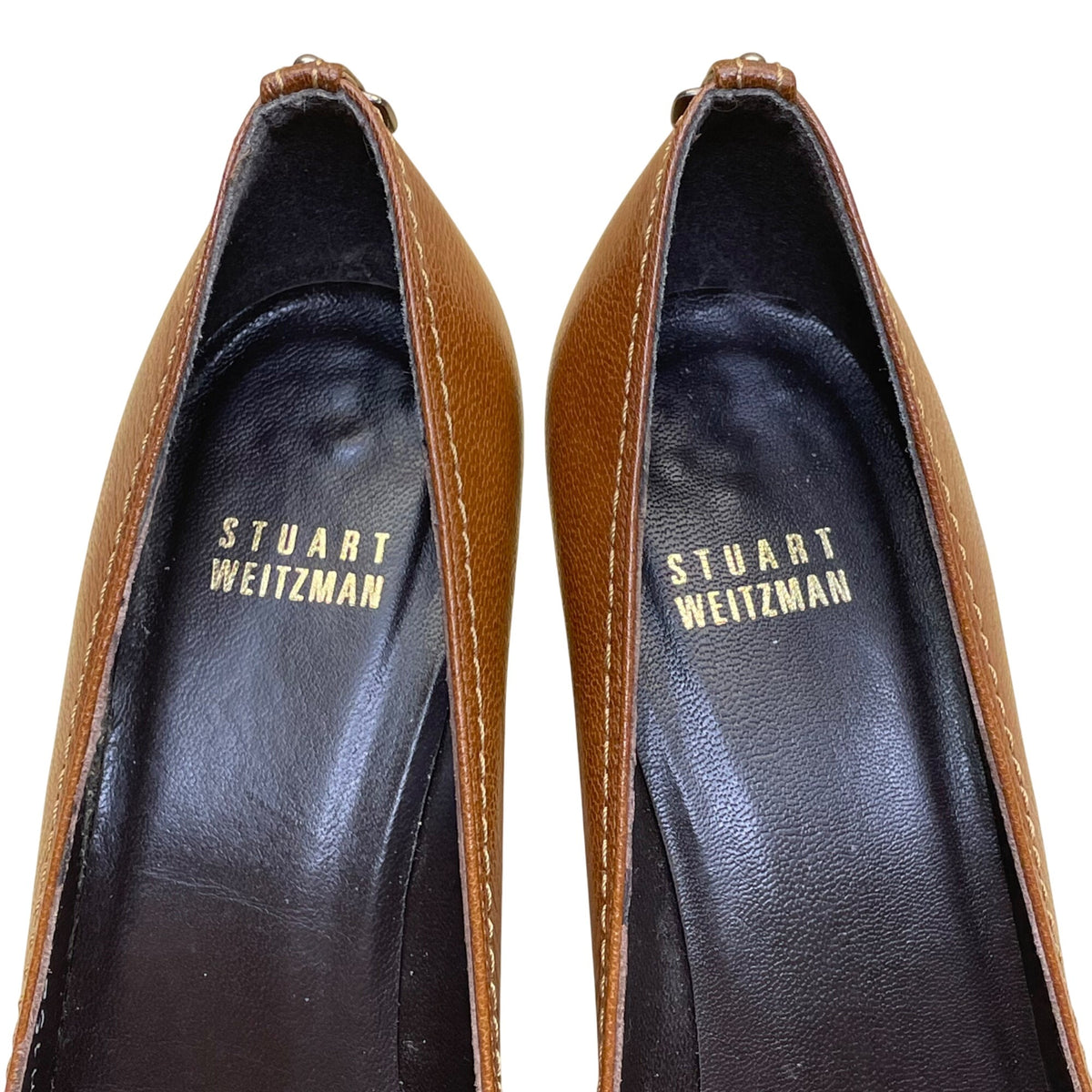 Stuart Weitzman Women’s Brown Leather Slip On Bow High Heel Dress Pumps Size 7N