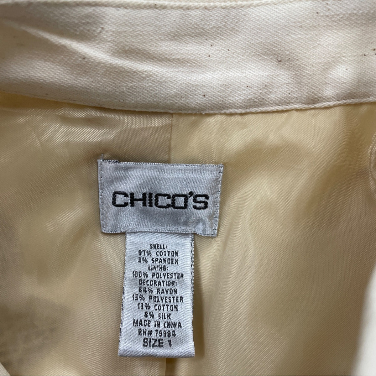 Chicos Womens Ivory Embroidered Open Front Jacket Floral Design Size 1