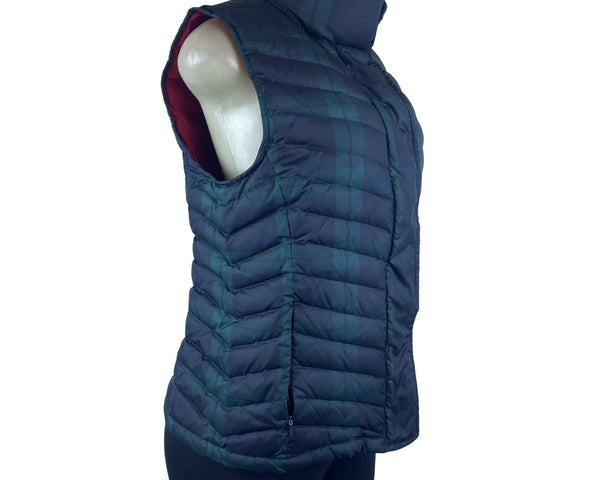 Talbots Womens Navy Green Puffer Vest Plaid Print Medium Insulated Lightweight