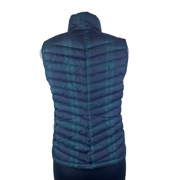 Talbots Womens Navy Green Puffer Vest Plaid Print Medium Insulated Lightweight