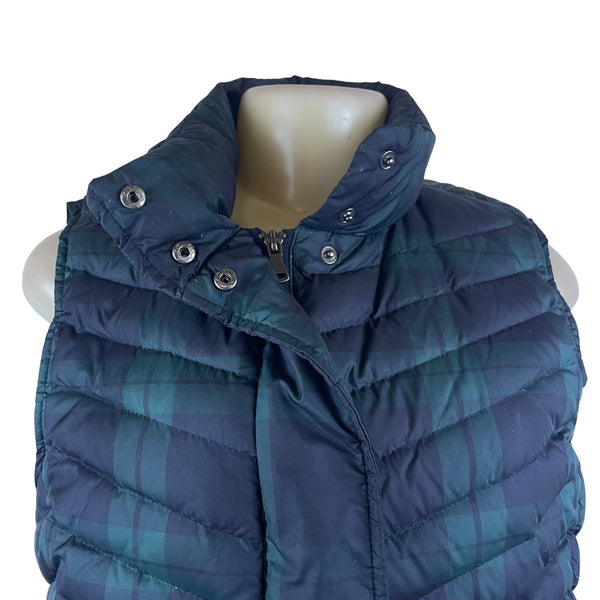 Talbots Womens Navy Green Puffer Vest Plaid Print Medium Insulated Lightweight