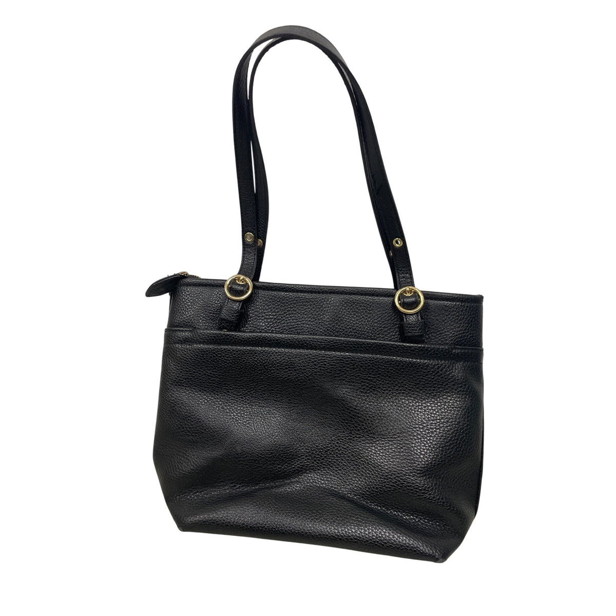 Anne Klein Womens Black Faux Leather Tote Bag Gold Hardware Double Handles