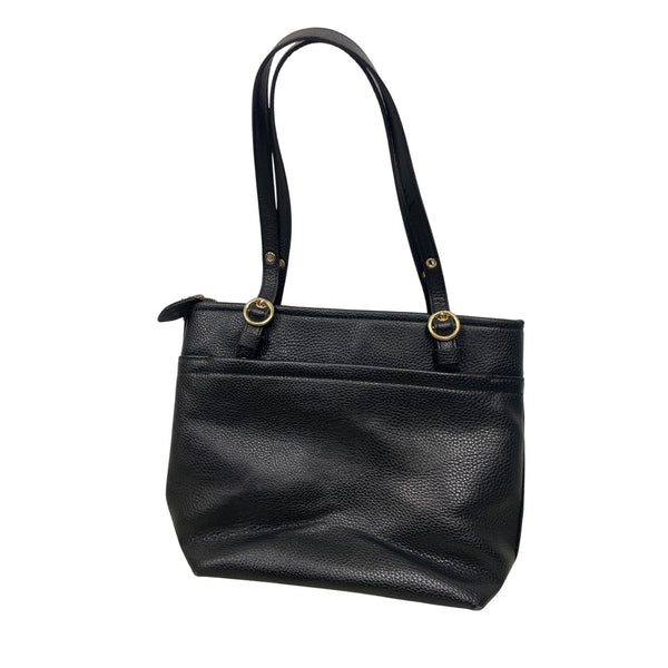 Anne Klein Womens Black Faux Leather Tote Bag Gold Hardware Double Handles