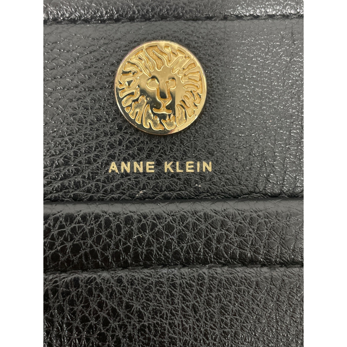 Anne Klein Womens Black Faux Leather Tote Bag Gold Hardware Double Handles