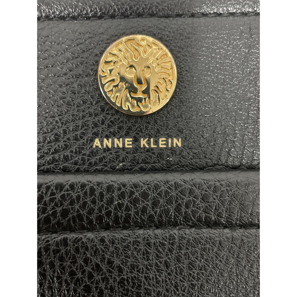 Anne Klein Womens Black Faux Leather Tote Bag Gold Hardware Double Handles