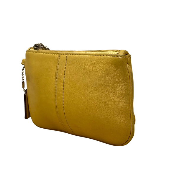 Coach Women’s Yellow Leather With Strap & Tag Wristlet Pouch Handbag Size S
