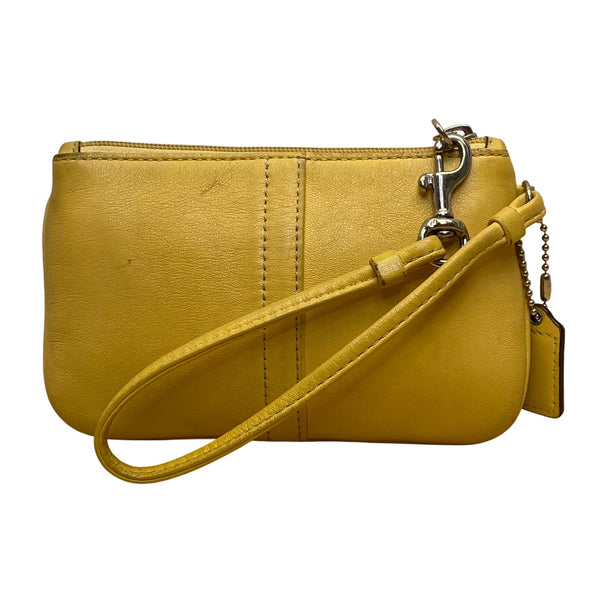 Coach Women’s Yellow Leather With Strap & Tag Wristlet Pouch Handbag Size S