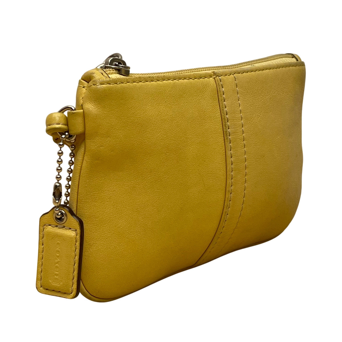 Coach Women’s Yellow Leather With Strap & Tag Wristlet Pouch Handbag Size S