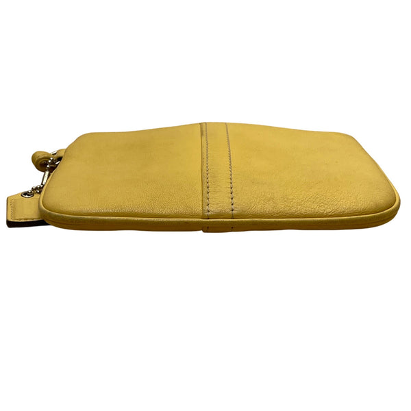 Coach Women’s Yellow Leather With Strap & Tag Wristlet Pouch Handbag Size S