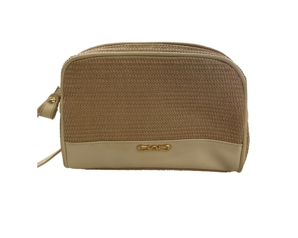 Etienne Aigner Womens Beige Woven Crossbody Bag With Leather Trim