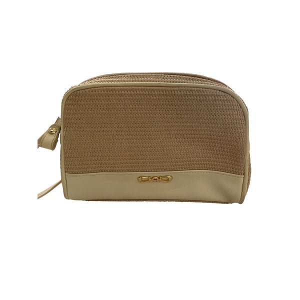 Etienne Aigner Womens Beige Woven Crossbody Bag With Leather Trim