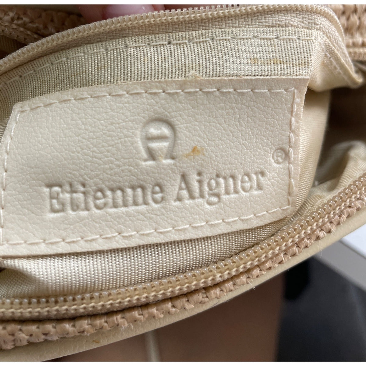 Etienne Aigner Womens Beige Woven Crossbody Bag With Leather Trim