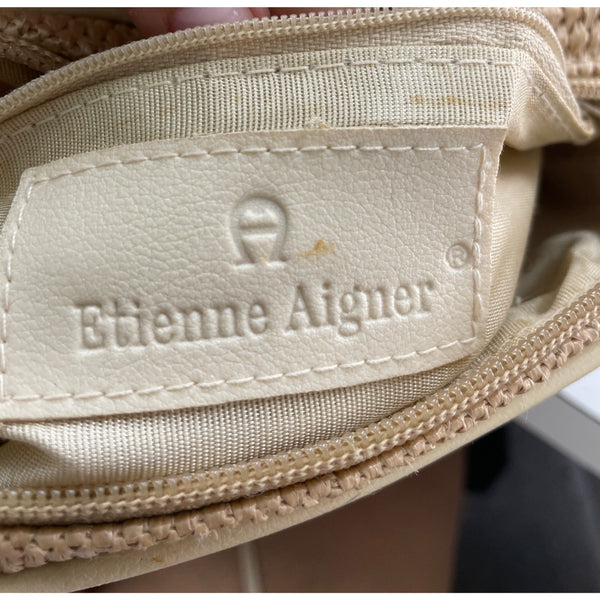 Etienne Aigner Womens Beige Woven Crossbody Bag With Leather Trim