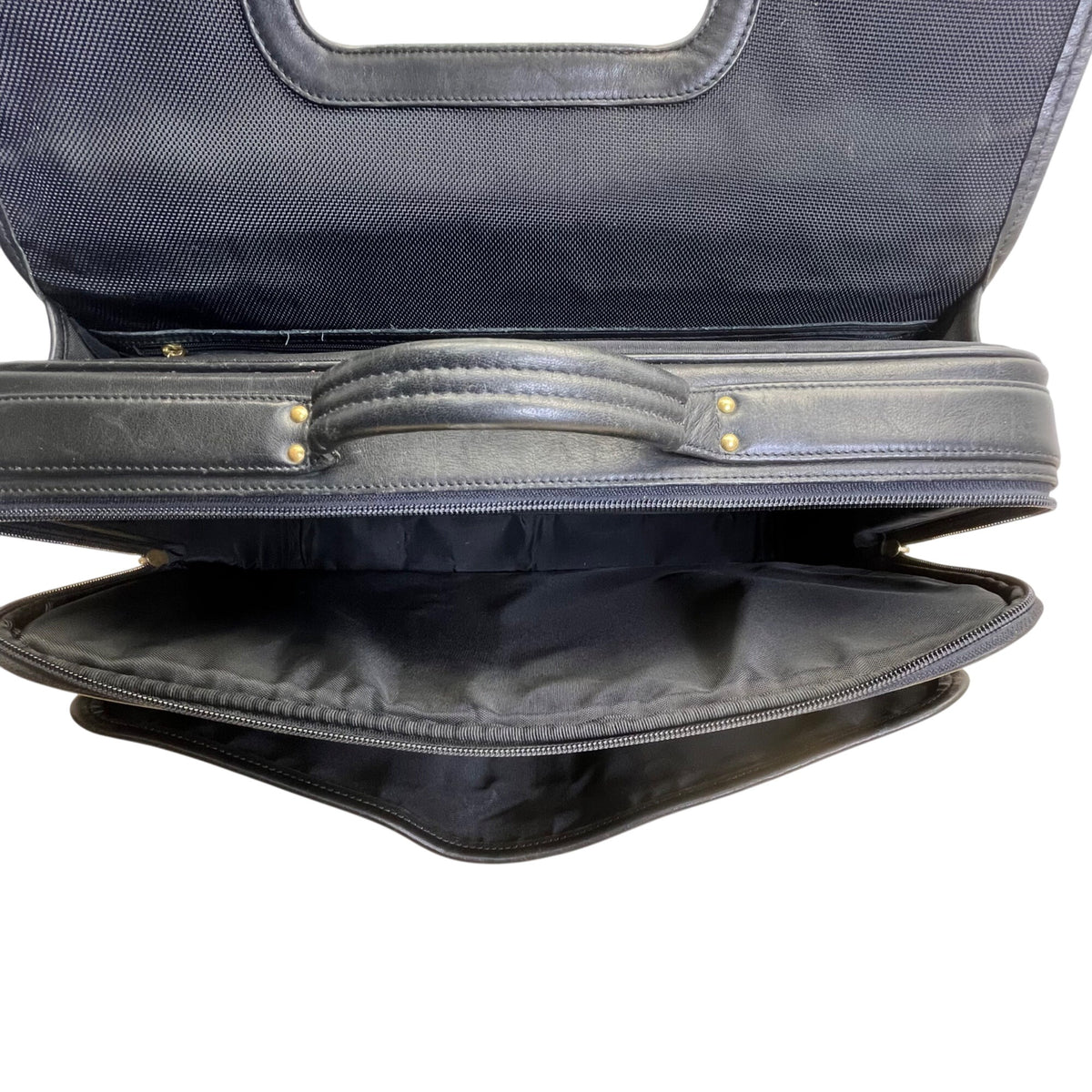 Vintage Coach Black Leather With Dual Buckle Closures & Top Handle Messenger Bag