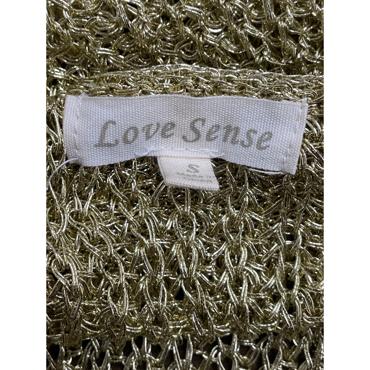 Love Sense Womens Gold Metallic Open-Knit Cardigan Belted Long Sleeves Size S