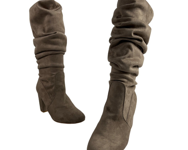 Chinese Laundry Women's Khaki Suede Knee High Slouchy Heeled Boots Sz 10 - NWOB
